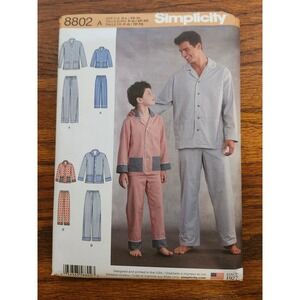 Simplicity 8802 Sewing Pattern Boys Mens Lounge Pants Shirt Pajamas S-L XS-XL